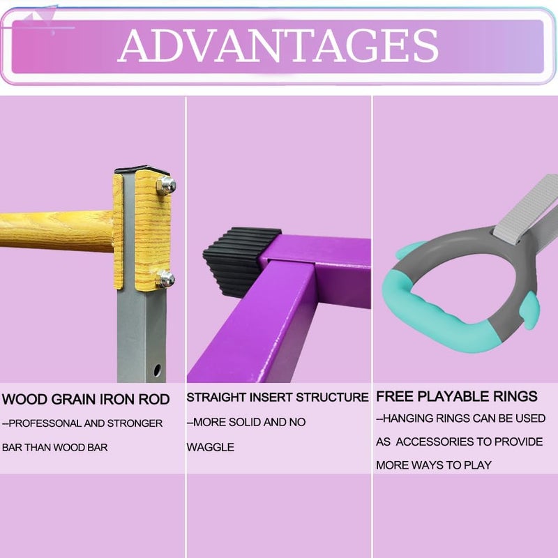 GLANT Gymnastics Bar for Kids with Rings Set, 7 Heights Adjustable Easy Folding Gymnastic Training Bar Kids Monkey Horizontal Bars - Max Load 300LBS - Image 4